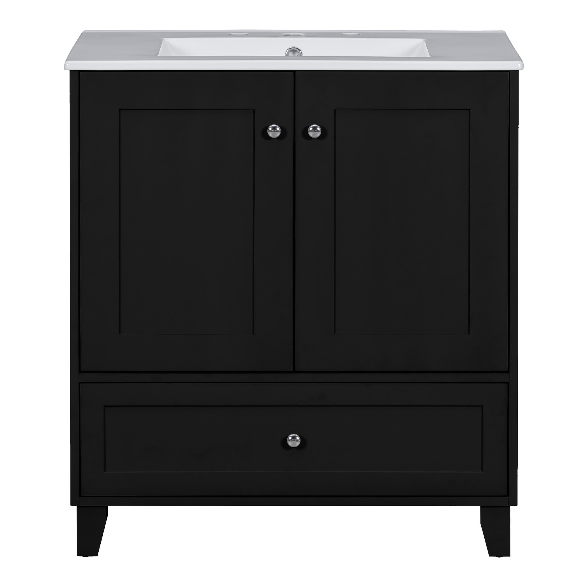 GhomeG 30" Black Bathroom Vanity Set With Ceramic Sink And Ample ...